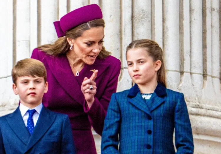 Catherine Princess of Wales, Princess Charlotte, and Prince Louis during appearance on the Buckingham Palace balcony
