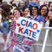 People gather ahead of the arrival of the Princess of Wales for a two-day visit to the Reggio Emilia region, Italy, on Wednesday.