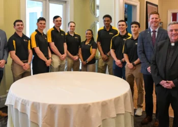 ROTC Students Gather With Father Marina, Former U.S. Sen. Casey