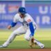 Kansas City Royals shortstop Bobby Witt Jr. snags a ground ball during a game against the Boston Red Sox on Wednesday, May 20, 2026, at Kauffman Stadium.