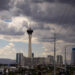The Strat is pictured as clouds cover the sky on Thursday, July 18, 2024, in Las Vegas. (Chase ...