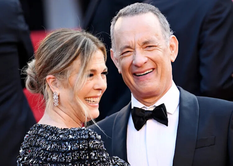 Rita Wilson and Tom Hanks attend the 'Asteroid City' red carpet during the 76th annual Cannes film festival at Palais des Festivals on May 23, 2023 in Cannes, France.