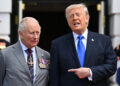 US President Donald Trump bids farewell to the King outside the White House last month (Samir Hussein/PA)
