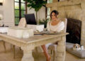 The Montecito home's office features heavy dark wood and stonework, which was popular in the early aughts.The Royal Family Channel/YouTube