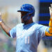 Royals third baseman Maikel Garcia celebrates an RBI single against the Cleveland Guardians at Kauffman Stadium in Kansas City on Thursday, May 07, 2026.