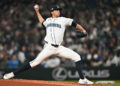 SEATTLE, WA - MARCH 26: Logan Gilbert #36 of the Seattle Mariners pitches during the game between the Cleveland Guardians and the Seattle Mariners at T-Mobile Park on Thursday, March 26, 2026 in Seattle, Washington. (Photo by Rod Mar/MLB Photos via Getty Images)