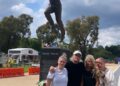 Shane Warne's children Jackson, Brooke and Summer joined their mother Simone Callahan to visit the statue of their late father outside of the Melbourne Cricket Ground (MCG).