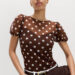 Mesh Polka Dot Fitted Top