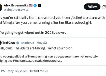 A tweet by Alex Bruesewitz responding to Ted Cruz, mentioning Nicki Minaj and a political disagreement.