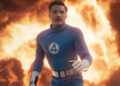 Pedro Pascal as Reed Richards with fire in the background in The Fantastic Four: First Steps - Marvel Studios