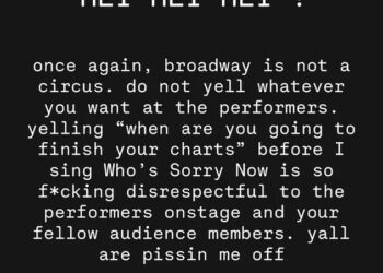 Screenshot of Isa Briones' social media post blasting disrespectful fans on Broadway.