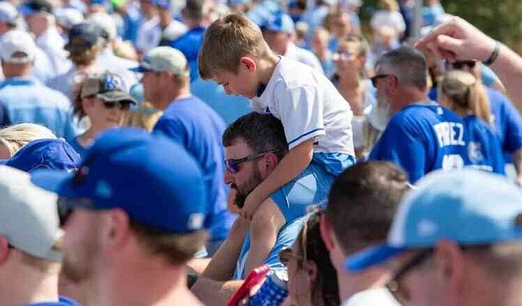 Royals fans gather outside Kauffman Stadium at Truman Sports Complex. That stadium, opened in 1973, cost $37 million to construct. Adjusted for the inflation of construction materials, that equates to $271 million in 2025 dollars. (Vaughn Wheat/The Beacon)