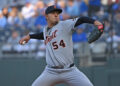 May 8, 2026; Kansas City, Missouri, USA; Detroit Tigers starting pitcher Keider Montero (54) throws a pitch in the first inning against the Kansas City Royals at Kauffman Stadium. Mandatory Credit: Peter Aiken-Imagn Images