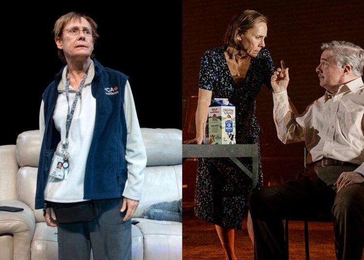 Laurie Metcalf in "Little Bear Ridge Road," left, and with Nathan Lane in "Death of a Salesman."