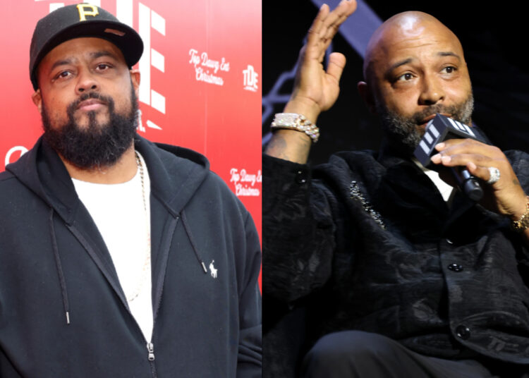 Punch wears a black hoodie and cap. Joe Budden on the right holds a microphone, wearing a dark jacket.