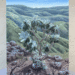 Kristen Walker's artwork 'Island Hazardia in Winter Light' depicts close-up of a plant with rolling green hills in the background. (Kristen Walker)