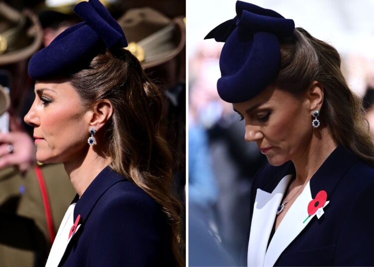 Two images of Kate Middleton at the Anzac Day memorial in London
