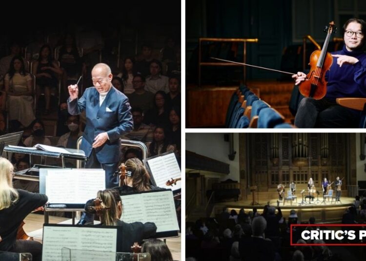 L-R (clockwise): Composer and conductor Joe Hisaishi with the Toronto Symphony Orchestra (Photo courtesy of TSO); Violinist Shunske Sato (Photo: Eduardus Lee); Arkel Chamber Concerts (Photo courtesy of Arkel Chamber Concerts)