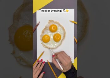 Real or Drawing? 🍳💛 #shorts #drawing #art #draw #egg #artist #painting #creative