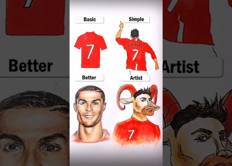 Ronaldo Drawing Levels: Basic vs Simple vs Better vs Artist😱 #ytshorts #drawing #cr7 #ronaldo