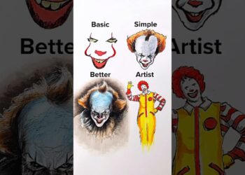 How To Draw Pennywise😳: Basic To Artist Level😱 #ytshorts #drawing #shorts