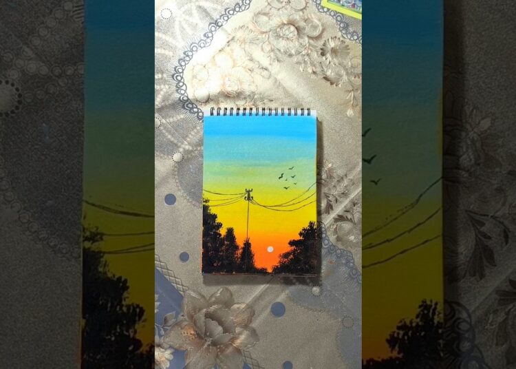 beautiful sunset painting for beginners artist 😱 #shorts #paintingforbeginners #acrylicpainting