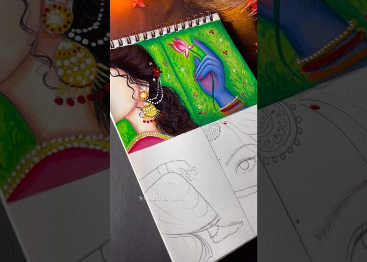 Part 1 ll Radha Krishna drawing ♥️✨💚 #art #dtawing#shorts