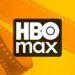 HBO Max logo on orange film reel background.