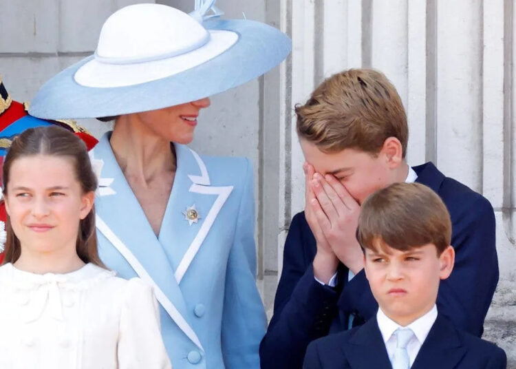 George sneezes as his mother looks on at this year's Trooping event
