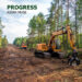 Aidan Muse — Progress cover artwork. a photo of two heavy yellow machines clear cutting woods.