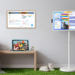 Apolosign Digital Calendar and Portable Smart TV in a modern family home setup showing smart family organization and entertainment solutions