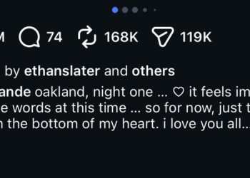Ethan Slater's like on Ariana Grande's June Instagram.