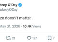 A tweet by Aubrey O'Day saying, "i guess size doesn’t matter," with engagement statistics below.