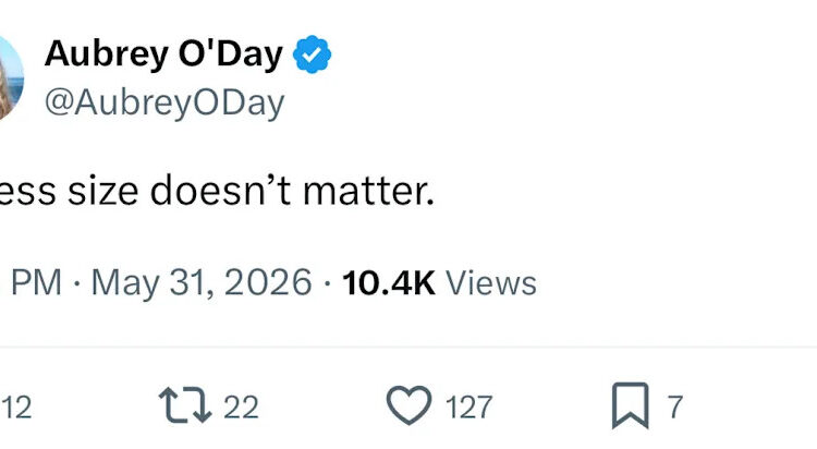 A tweet by Aubrey O'Day saying, "i guess size doesn’t matter," with engagement statistics below.