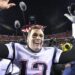 Patriots quarterback Tom Brady celebrated the game-winning touchdown after New England beat the host Chiefs 37-31 in overtime in the AFC Championship Game at Kansas City’s Arrowhead Stadium on Jan. 20, 2019.