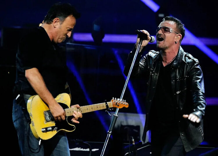 Bruce Springsteen and Bono of U2 performing in 2009Credit: Theo Wargo/WireImage