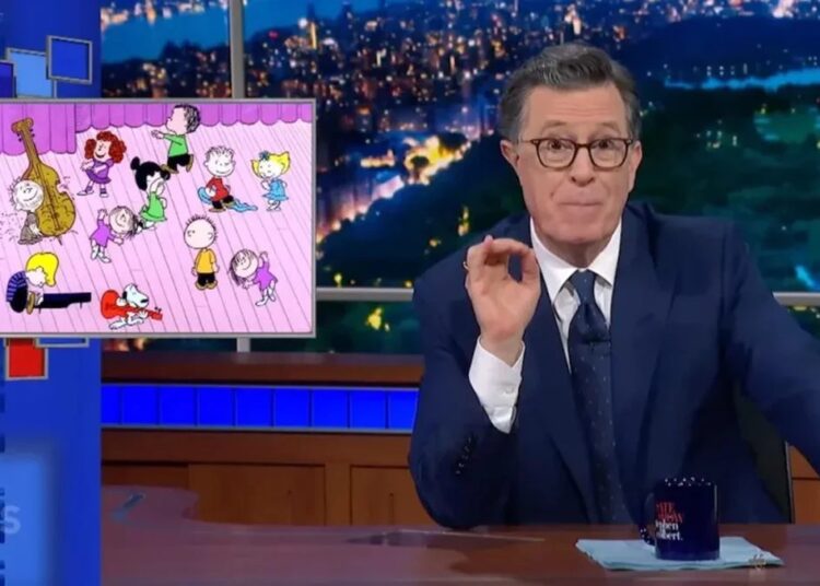 Stephen Colbert discussing the Peanuts (and using music without license) in The Late Show finale.