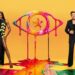 AJ Odudu and Will Best standing in front of a yellow background with the Celebrity Big Brother logo