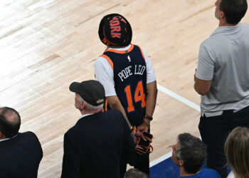 Spike Lee attends Game Three of the NBA Finals between the San Antonio Spurs and the New York Knicks at Madison Square Garden in New York on June 8, 2026.