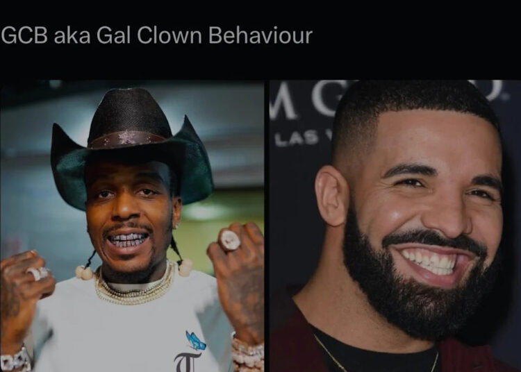 Sauce Walka in a cowboy hat and Drake smiling. Text about a threat from Sauce Walka to Drake. Comments below.