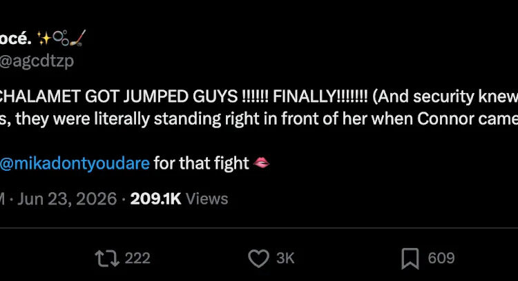 A tweet by user @agcdtzp discussing an event at "Club Chalamet," mentioning a fight and tagging @mikadontyoudare.