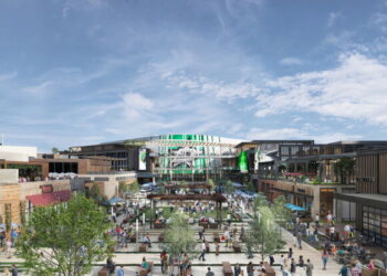 Rendering of sports and entertainment district in Plano, Texas.