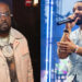 Two images side by side: on the left, Conway the Machine in a light jacket with glasses and jewelry; on the right, Drake with a beard performing on stage.