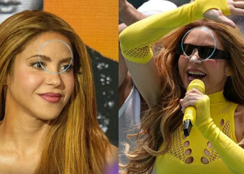 Left: Shakira at an event in New York in May 2026. Right: Shakira at the World Cup opening ceremony in June 2026.