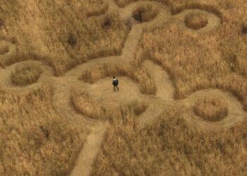Josh O'Connor stands in a crop circle in "Disclosure Day."
