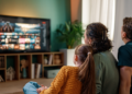 A family watching TV