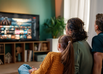 A family watching TV