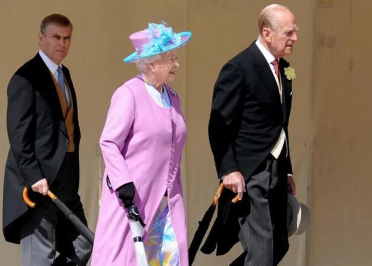 Andrew Mountbatten-Windsor, Queen Elizabeth II and Prince Philip host a party in 2008. By: Anwar Hussein/MEGA