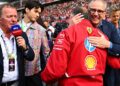 A man walks through the F1 grid.
