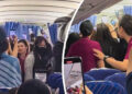 Fans mob airplane aisle mid-taxi to film mystery celebrities in first class